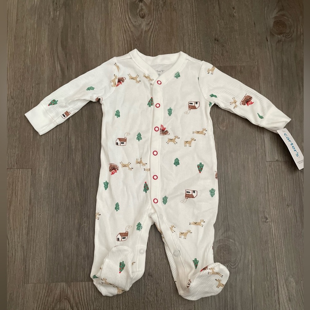Carter’s Baby One-Piece Long sleeve Snap Santa Reindeer Christmas Tree 3M